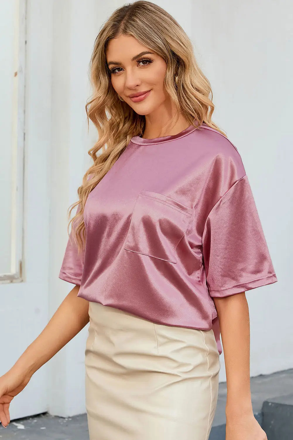Pink chest pocket loose fit t shirt - t-shirts