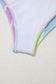 Pink chevron hollowed trim 2pcs rainbow stripe bikini