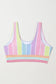 Pink chevron hollowed trim 2pcs rainbow stripe bikini