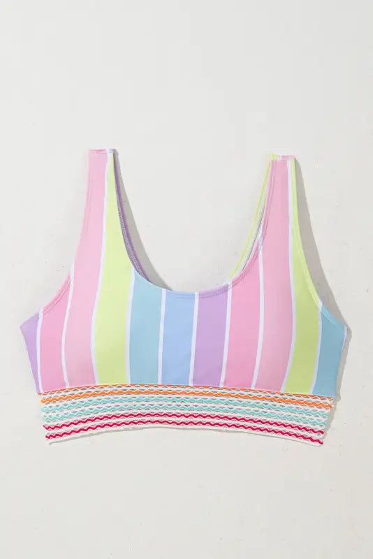 Pink chevron hollowed trim 2pcs rainbow stripe bikini