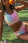 Pink chevron hollowed trim 2pcs rainbow stripe bikini