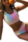 Pink chevron hollowed trim 2pcs rainbow stripe bikini