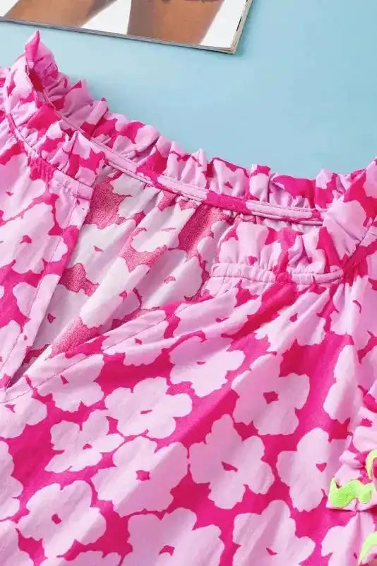 Pink Floral Layered Ruffle Sleeve Blouse Women UK styled as a feminine summer garden party outfit — Fashionfitz