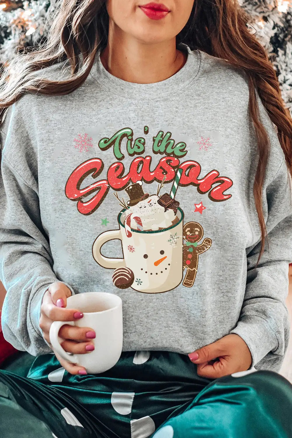 Pink christmas jolly letter print pullover sweatshirt - gray / 2xl 70% polyester + 30% cotton graphic