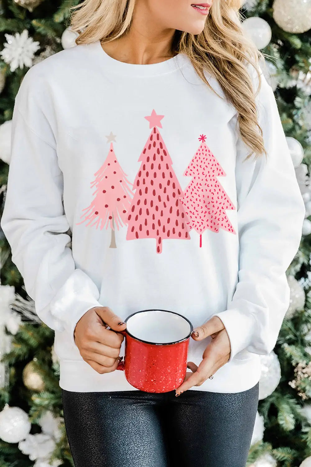 Pink christmas jolly letter print pullover sweatshirt - white1 / s 70% polyester + 30% cotton graphic