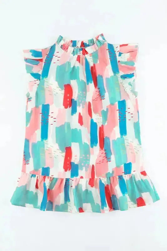 Pink Color Block Ruffled Mock Neck Ruffled Top - Fashionfitz