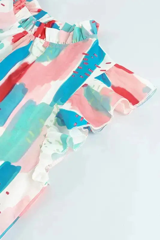 Pink Color Block Ruffled Mock Neck Ruffled Top - Fashionfitz