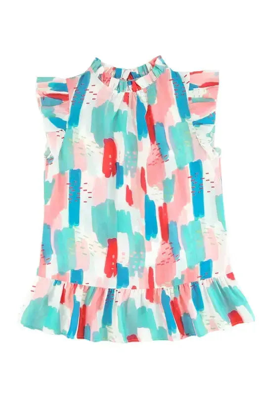 Pink Color Block Ruffled Mock Neck Ruffled Top - Fashionfitz