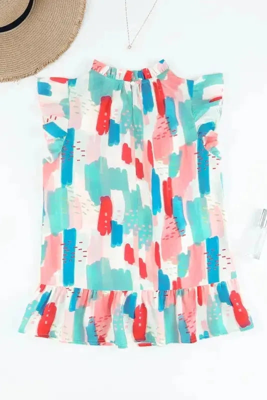 Pink Color Block Ruffled Mock Neck Ruffled Top - Fashionfitz