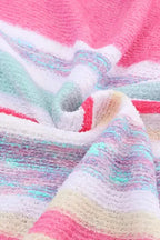 Pink Color Block Striped Three-Quarter Sleeve Knitted Top - Fashionfitz