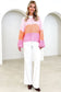 Pink colorblock drop shoulder pullover loose sweater - sweaters & cardigans