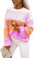 Pink colorblock drop shoulder pullover loose sweater - sweaters & cardigans