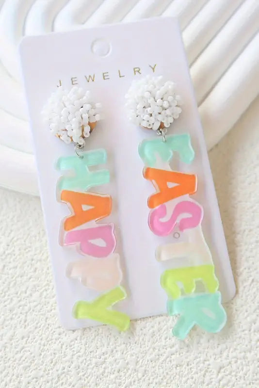 Pink colorful happy easter drop earrings - accessories