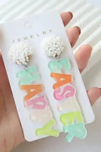 Pink Colorful HAPPY EASTER Drop Earrings - Fashionfitz