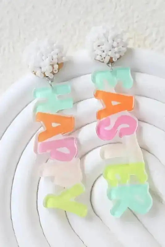 Pink Colorful HAPPY EASTER Drop Earrings - Fashionfitz