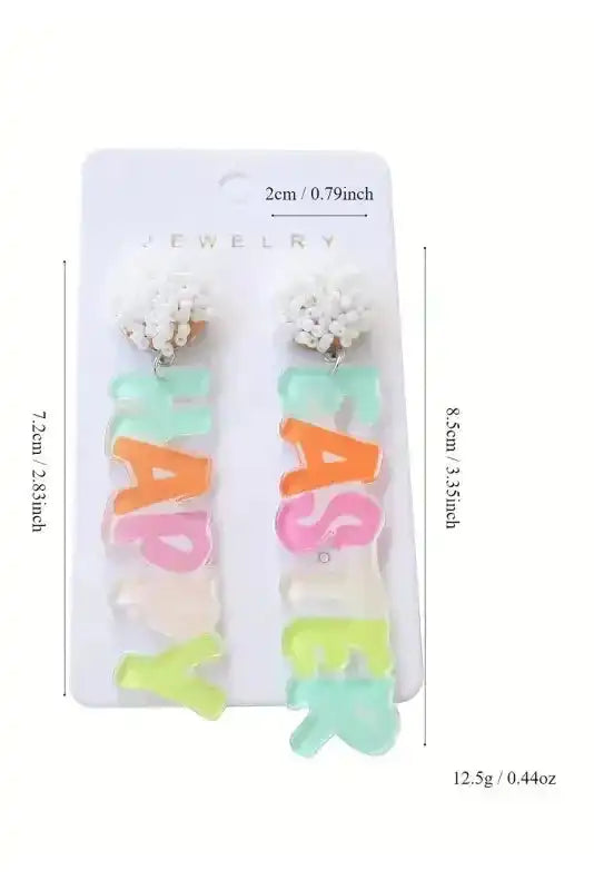 Pink Colorful HAPPY EASTER Drop Earrings - Fashionfitz