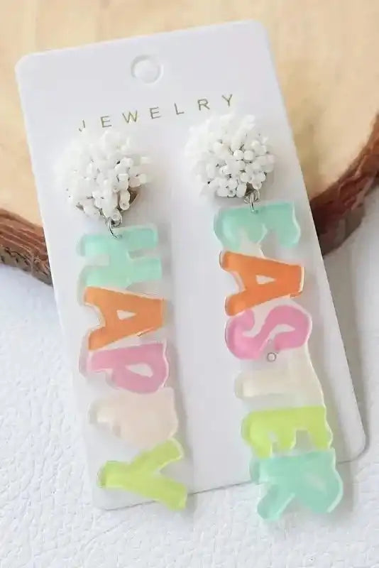 Pink Colorful HAPPY EASTER Drop Earrings - Fashionfitz