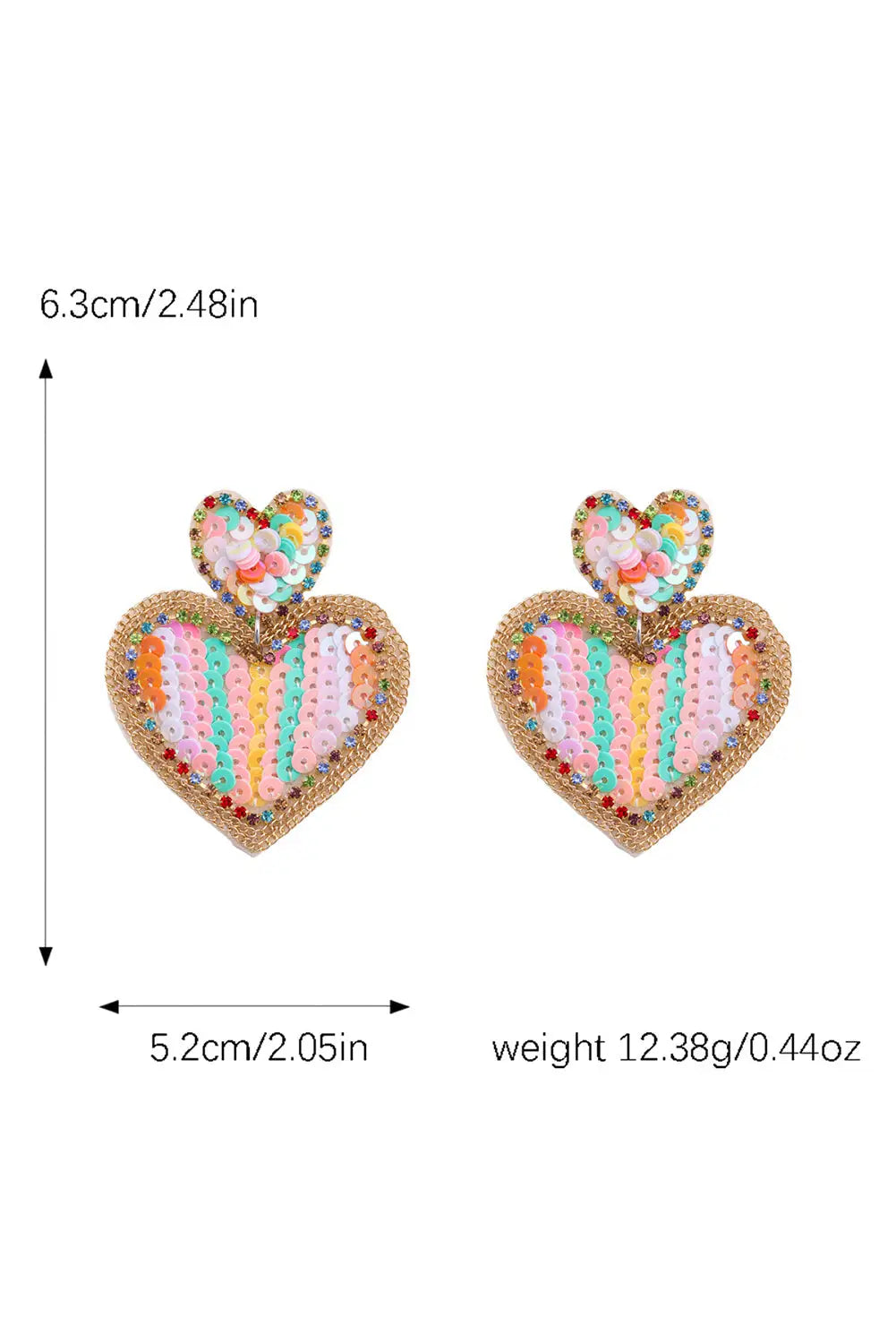 Pink colorful sequined hearts valentines fashion earrings - one size / 95% pu + 5% alloy