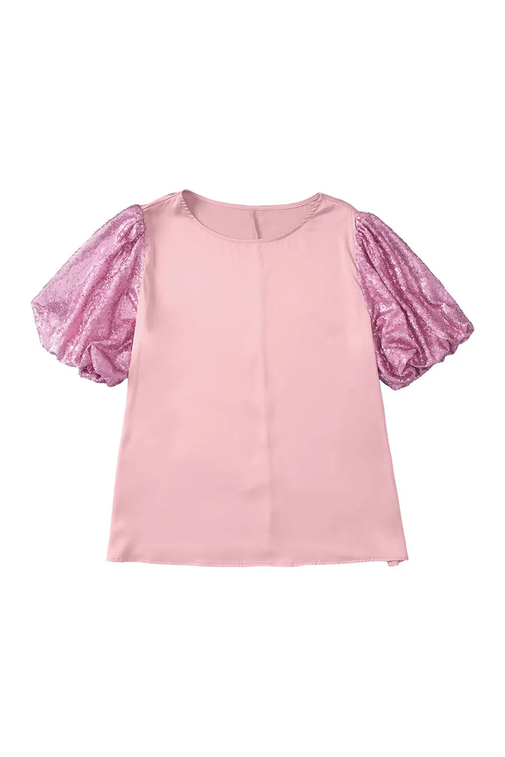 Pink contrast sequin bubble sleeve plus size t-shirt