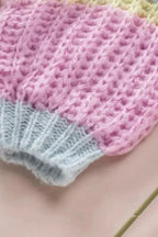 Pink Contrast Striped Open Front Cable Cardigan - Fashionfitz