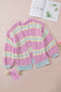 Pink contrast striped open front cable cardigan - sweaters & cardigans