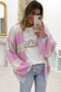 Pink contrast striped open front cable cardigan - sweaters & cardigans