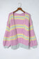 Pink contrast striped open front cable cardigan - sweaters & cardigans