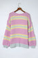 Pink contrast striped open front cable cardigan - sweaters & cardigans