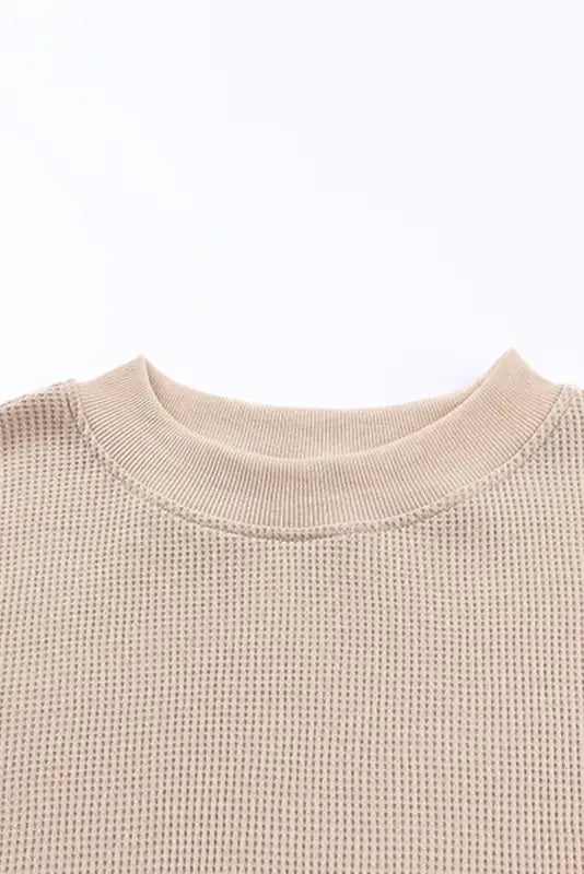 Pink crew neck ribbed trim waffle knit top - long sleeve tops