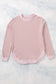 Pink crew neck ribbed trim waffle knit top - long sleeve tops