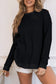 Pink crew neck ribbed trim waffle knit top - long sleeve tops