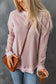 Pink crew neck ribbed trim waffle knit top - long sleeve tops