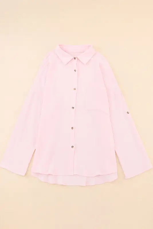 Pink crinkle shirt - roll-tab sleeve - shirts