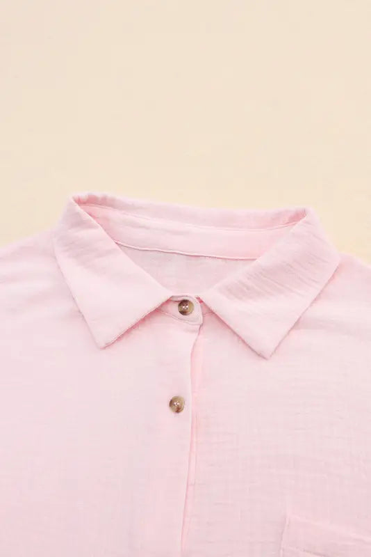 Pink crinkle shirt - roll-tab sleeve - shirts