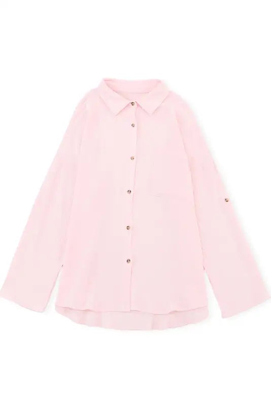 Pink crinkle shirt - roll-tab sleeve - shirts