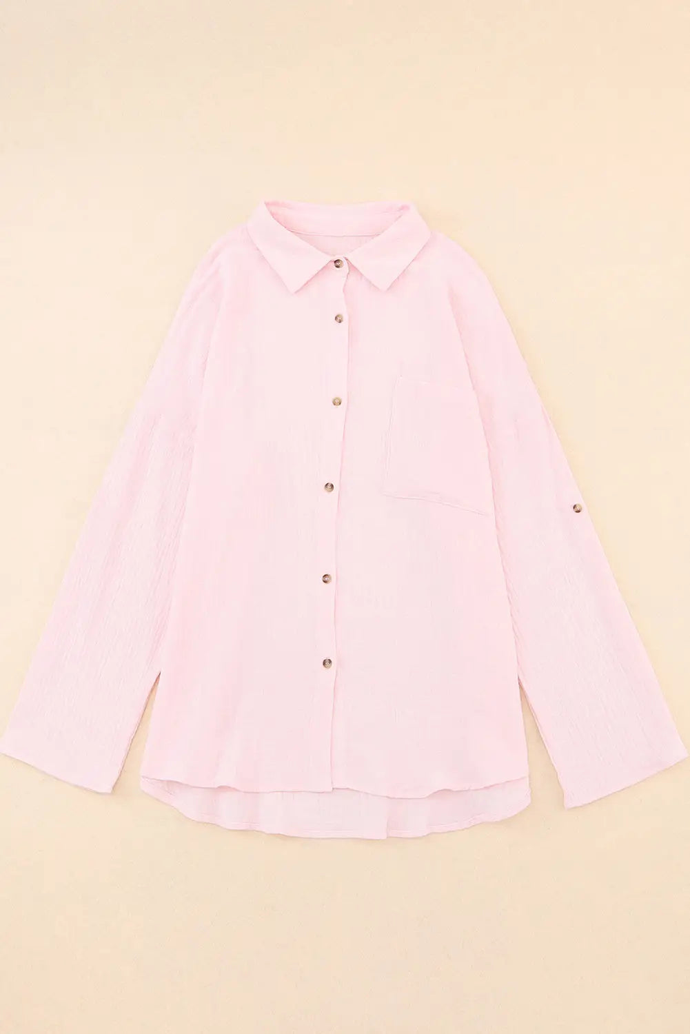 Pink crinkle texture roll-tab sleeve shirt - blouses & shirts