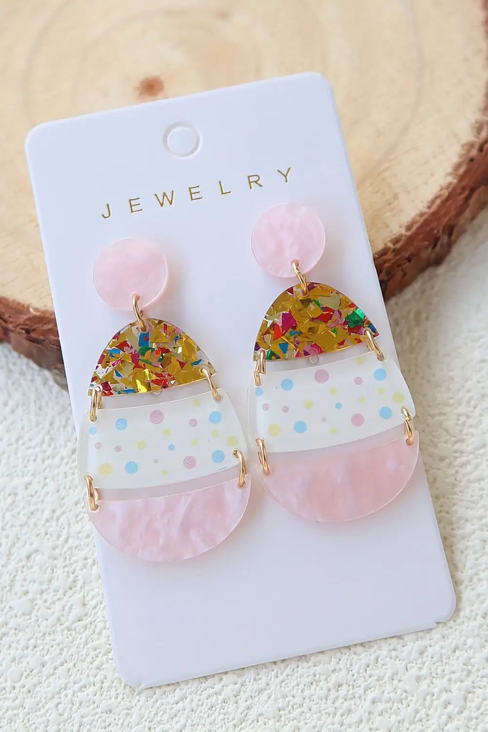Pink cute easter egg shape drop earrings - one size / acrylic