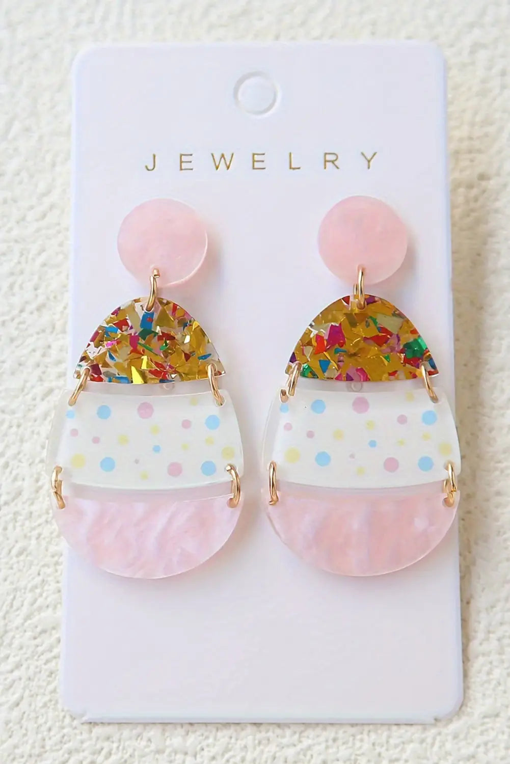 Pink cute easter egg shape drop earrings - one size / acrylic