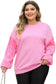 Pink double heart patch sequined sleeves plus size sweatshirt - graphic