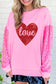 Pink double heart patch sequined sleeves plus size sweatshirt - graphic