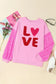 Pink double heart patch sequined sleeves plus size sweatshirt - graphic