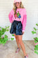 Pink double heart patch sequined sleeves plus size sweatshirt - graphic