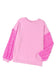 Pink double heart patch sequined sleeves plus size sweatshirt - graphic