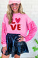 Pink double heart patch sequined sleeves plus size sweatshirt - graphic