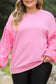 Pink double heart patch sequined sleeves plus size sweatshirt - graphic