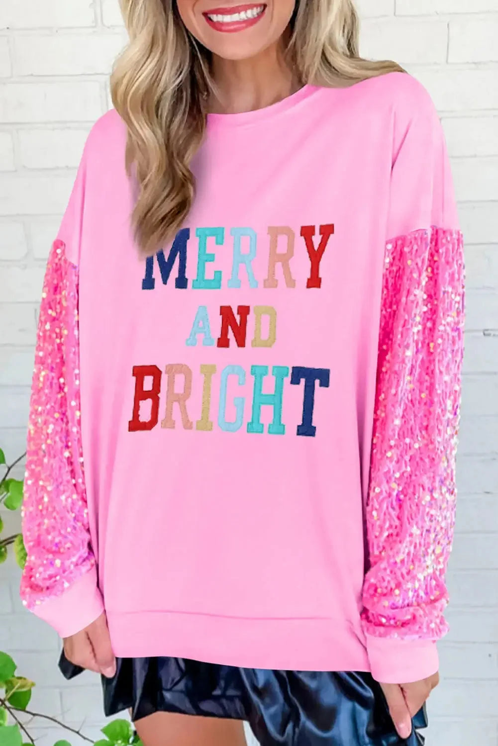 Pink double heart patch sequined sleeves plus size sweatshirt - pink2 / l / 65% polyester + 35% cotton - graphic