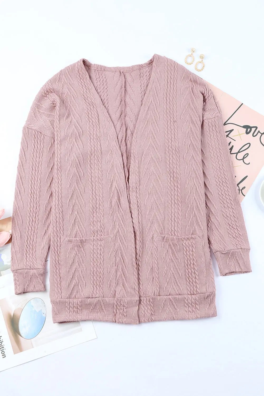 Pink drop shoulder textured cardigan - sweaters & cardigans
