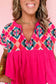 Pink embroidered blouse - tassel tie v-neck - short sleeve blouses