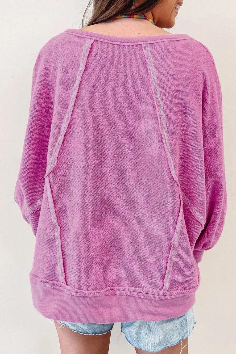 Pink exposed seam round neck terry pullover - sweatshirts & hoodies