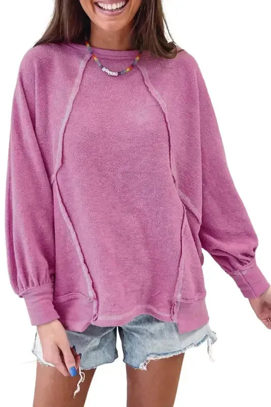 Pink Exposed Seam Terry Pullover - Fashionfitz